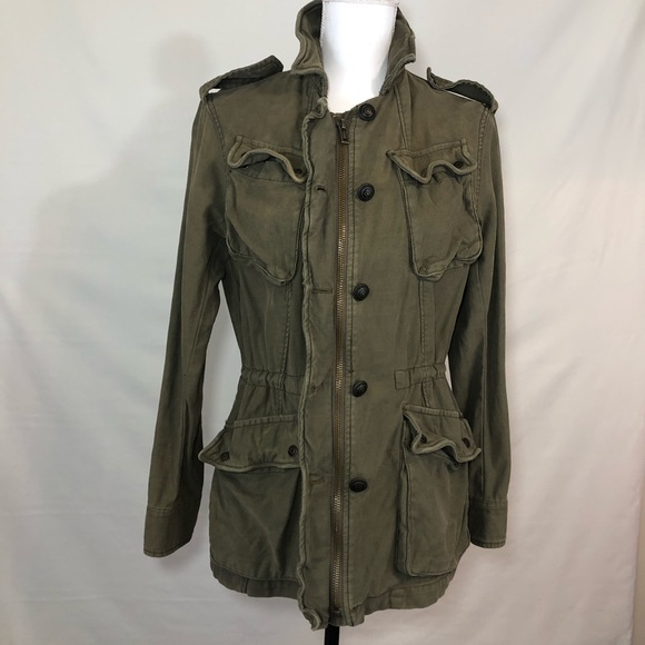 Womens Jacket Full zip Sweatshirt Hoodies with Decorative Buttons Army Green XXS